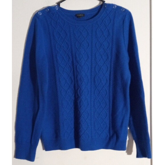 Talbots Women's Fisherman Cable Knit Lambswool Beautiful Blue Sweater Large EUC - Picture 1 of 8